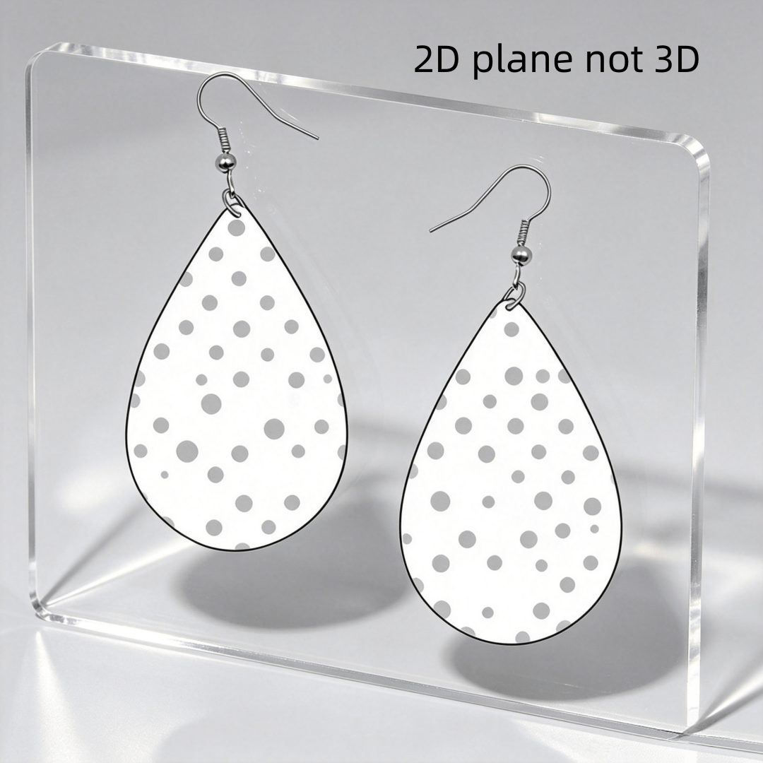 White and Gray Polka Dot Teardrop Earrings, Minimalist Dangles